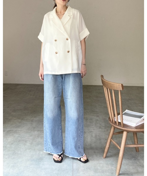 She's Closet(シーズクローゼット)の「リネンライク オーバーサイズ 半袖 ダブル テーラードジャケット(テーラードジャケット・レディース・アイボリー/モカ/ベージュ/ブラック・FREE)」の18枚目の写真