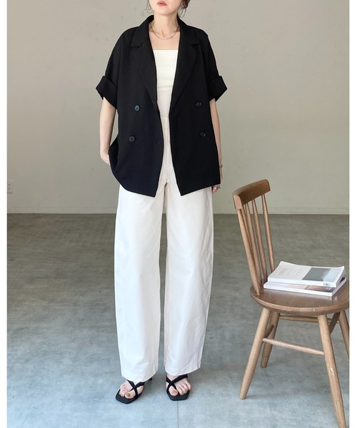 She's Closet(シーズクローゼット)の「リネンライク オーバーサイズ 半袖 ダブル テーラードジャケット(テーラードジャケット・レディース・アイボリー/モカ/ベージュ/ブラック・FREE)」の17枚目の写真
