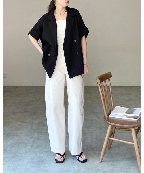 She's Closet(シーズクローゼット)の「リネンライク オーバーサイズ 半袖 ダブル テーラードジャケット(テーラードジャケット・レディース・アイボリー/モカ/ベージュ/ブラック・FREE)」の16枚目の写真