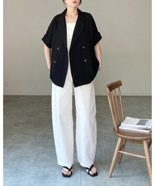 She's Closet(シーズクローゼット)の「リネンライク オーバーサイズ 半袖 ダブル テーラードジャケット(テーラードジャケット・レディース・アイボリー/モカ/ベージュ/ブラック・FREE)」の15枚目の写真
