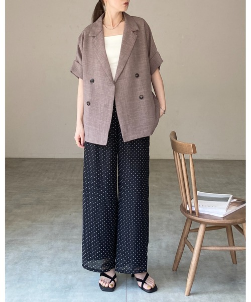 She's Closet(シーズクローゼット)の「リネンライク オーバーサイズ 半袖 ダブル テーラードジャケット(テーラードジャケット・レディース・アイボリー/モカ/ベージュ/ブラック・FREE)」の14枚目の写真