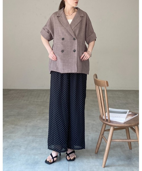 She's Closet(シーズクローゼット)の「リネンライク オーバーサイズ 半袖 ダブル テーラードジャケット(テーラードジャケット・レディース・アイボリー/モカ/ベージュ/ブラック・FREE)」の11枚目の写真