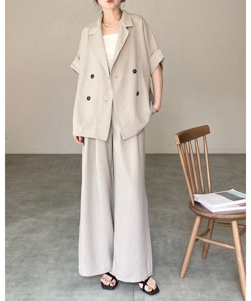 She's Closet(シーズクローゼット)の「リネンライク オーバーサイズ 半袖 ダブル テーラードジャケット(テーラードジャケット・レディース・アイボリー/モカ/ベージュ/ブラック・FREE)」の9枚目の写真