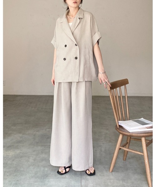 She's Closet(シーズクローゼット)の「リネンライク オーバーサイズ 半袖 ダブル テーラードジャケット(テーラードジャケット・レディース・アイボリー/モカ/ベージュ/ブラック・FREE)」の7枚目の写真