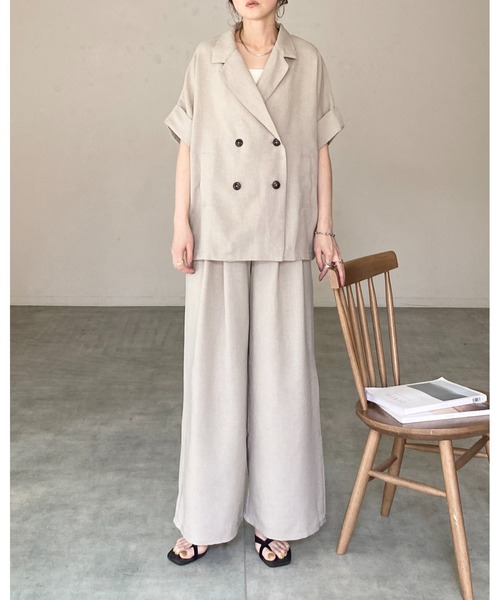 She's Closet(シーズクローゼット)の「リネンライク オーバーサイズ 半袖 ダブル テーラードジャケット(テーラードジャケット・レディース・アイボリー/モカ/ベージュ/ブラック・FREE)」の6枚目の写真