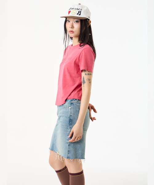 UNKNOWN PLANET(アンノウンプラネット)の「アーカイブウォッシュドエンブレムクロップTシャツ4カラー(Tシャツ/カットソー・レディース・オリーブ/ライトピンク/レッド/チャコール・MEDIUM/SMALL)」の11枚目の写真