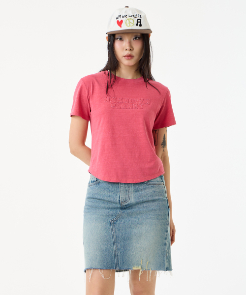 UNKNOWN PLANET(アンノウンプラネット)の「アーカイブウォッシュドエンブレムクロップTシャツ4カラー(Tシャツ/カットソー・レディース・オリーブ/ライトピンク/レッド/チャコール・MEDIUM/SMALL)」の12枚目の写真