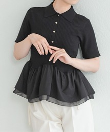 襟付き切替ペプラムニット