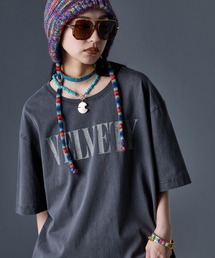 綿100%ピグメント染ロゴプリントチュニックTシャツ<大きいサイズ有>GEVS.