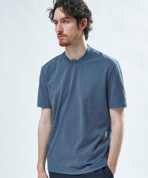 MEN'S BIGI(メンズビギ)の「東レPrimeflex 麻調ドットメッシュ クルーネックTシャツ<吸水速乾/通気性>(Tシャツ/カットソー・メンズ・ネイビー/グレー/ブルー・01/02/03/04)」の3枚目の写真