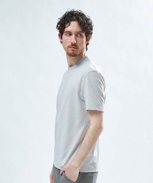 MEN'S BIGI(メンズビギ)の「東レPrimeflex 麻調ドットメッシュ クルーネックTシャツ<吸水速乾/通気性>(Tシャツ/カットソー・メンズ・ネイビー/グレー/ブルー・01/02/03/04)」の4枚目の写真