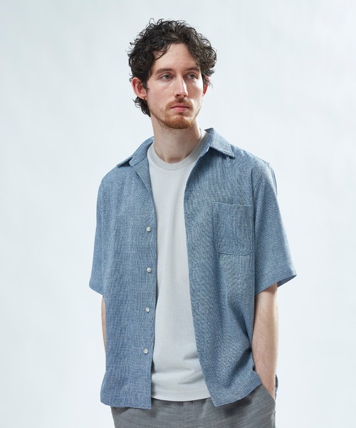 MEN'S BIGI(メンズビギ)の「東レPrimeflex 麻調ドットメッシュ クルーネックTシャツ<吸水速乾/通気性>(Tシャツ/カットソー・メンズ・ネイビー/グレー/ブルー・01/02/03/04)」の6枚目の写真