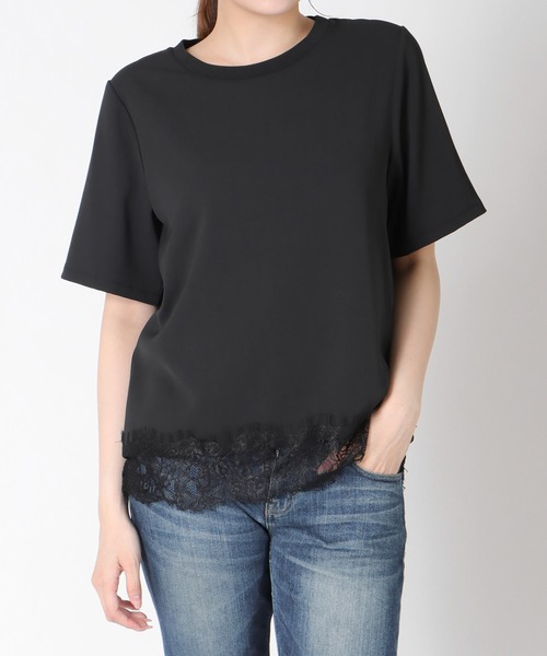 Jines(ジネス)の「ヘムレースTブラウス(Tシャツ/カットソー・レディース・ホワイト/ブラウン/ブラック・38)」の2枚目の写真