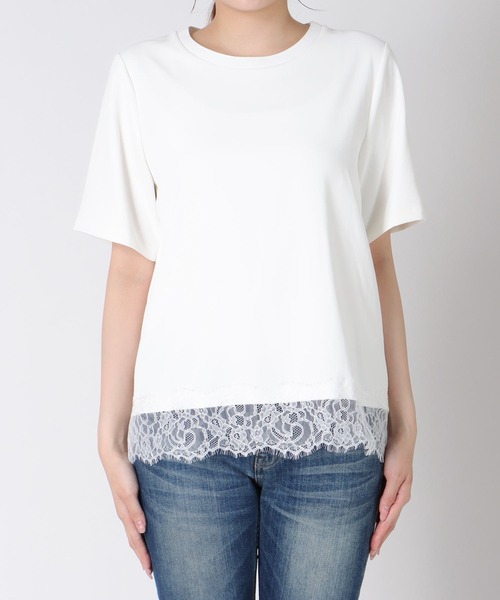 Jines(ジネス)の「ヘムレースTブラウス(Tシャツ/カットソー・レディース・ホワイト/ブラウン/ブラック・38)」の4枚目の写真