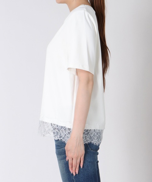 Jines(ジネス)の「ヘムレースTブラウス(Tシャツ/カットソー・レディース・ホワイト/ブラウン/ブラック・38)」の5枚目の写真