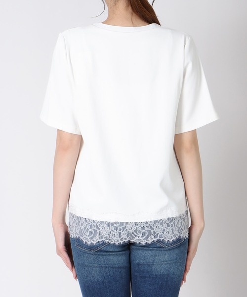 Jines(ジネス)の「ヘムレースTブラウス(Tシャツ/カットソー・レディース・ホワイト/ブラウン/ブラック・38)」の6枚目の写真