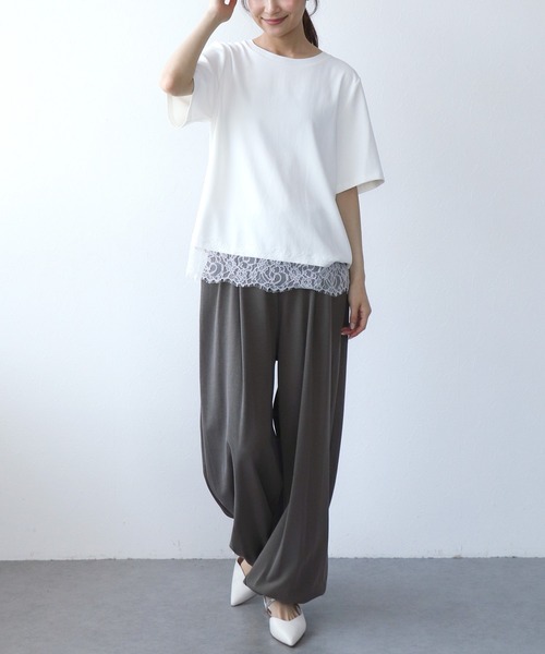 Jines(ジネス)の「ヘムレースTブラウス(Tシャツ/カットソー・レディース・ホワイト/ブラウン/ブラック・38)」の19枚目の写真
