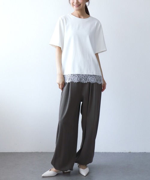 Jines(ジネス)の「ヘムレースTブラウス(Tシャツ/カットソー・レディース・ホワイト/ブラウン/ブラック・38)」の18枚目の写真