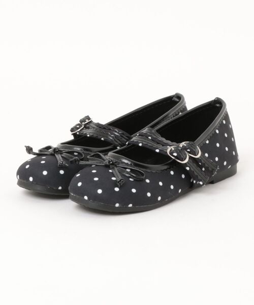 shoes365(シューズスリーシックスファイヴ)の「SHOES 365ドット柄 ダブルストラップ メリージェーン フラット バレエ リボン パンプス(バレエシューズ・レディース・ホワイト/ブラック・23.0cm/23.5cm/24.0cm/24.5cm)」の4枚目の写真