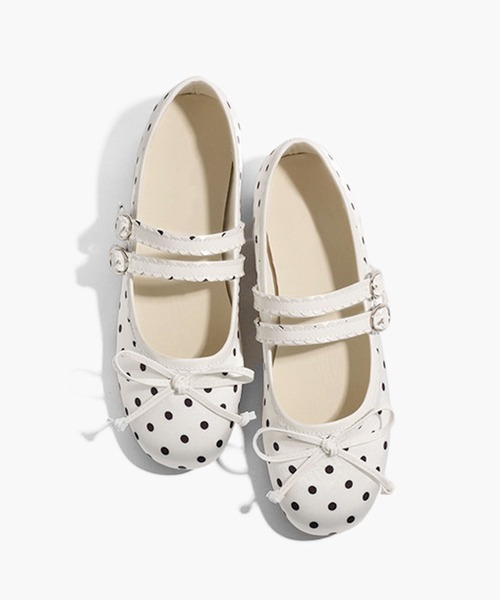 shoes365(シューズスリーシックスファイヴ)の「SHOES 365ドット柄 ダブルストラップ メリージェーン フラット バレエ リボン パンプス(バレエシューズ・レディース・ホワイト/ブラック・23.0cm/23.5cm/24.0cm/24.5cm)」の22枚目の写真