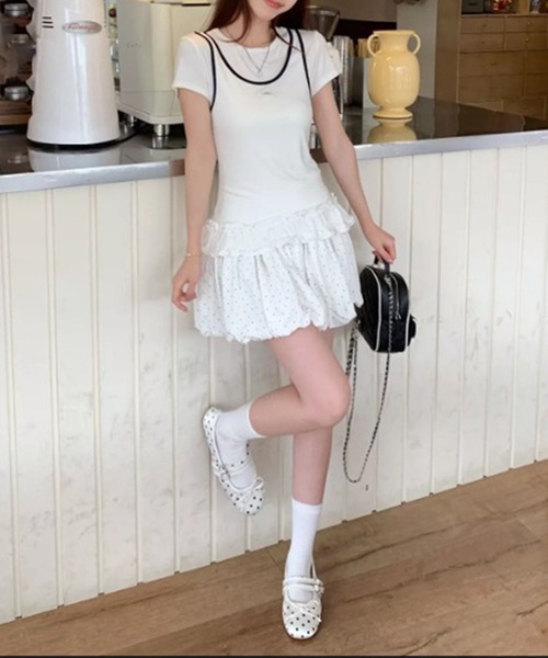 shoes365(シューズスリーシックスファイヴ)の「SHOES 365ドット柄 ダブルストラップ メリージェーン フラット バレエ リボン パンプス(バレエシューズ・レディース・ホワイト/ブラック・23.0cm/23.5cm/24.0cm/24.5cm)」の7枚目の写真