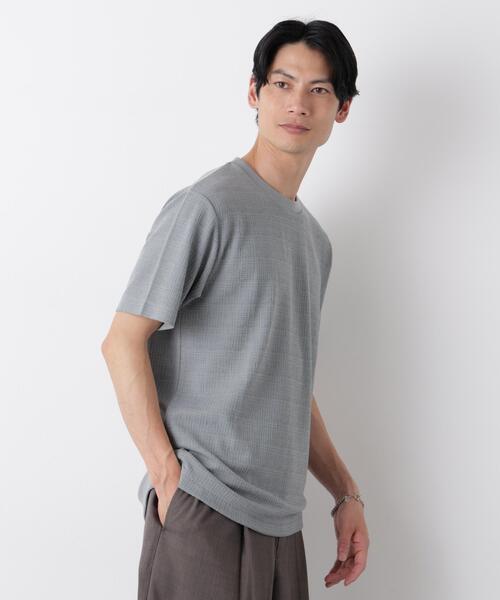 NANO universe(ナノユニバース)の「ストレッチジャガードTシャツ 半袖(Tシャツ/カットソー・メンズ・グレー/ホワイト/ネイビー・S/M/L)」の4枚目の写真