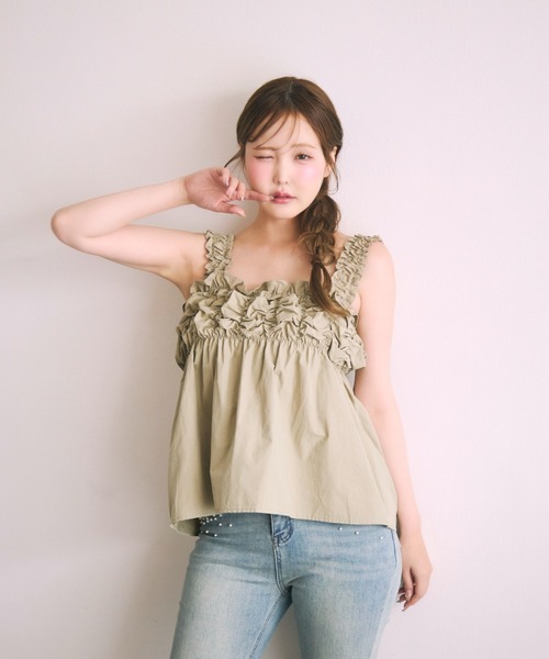 miune(ミューヌ)の「シャーリングデザインノースリーブブラウス(Tシャツ/カットソー・レディース・アイボリー/カーキ/イエロー・FREE)」の15枚目の写真