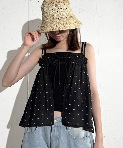 MAISON SELECT（メゾンセレクト）の「6C87 ドットキャミビスチェセット（シャツ/ブラウス・レディース・ライトブルー/ブラック/ホワイト・FREE）」の2枚目の写真