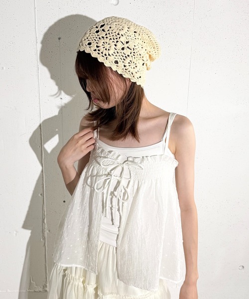 MAISON SELECT（メゾンセレクト）の「6C87 ドットキャミビスチェセット（シャツ/ブラウス・レディース・ライトブルー/ブラック/ホワイト・FREE）」の4枚目の写真