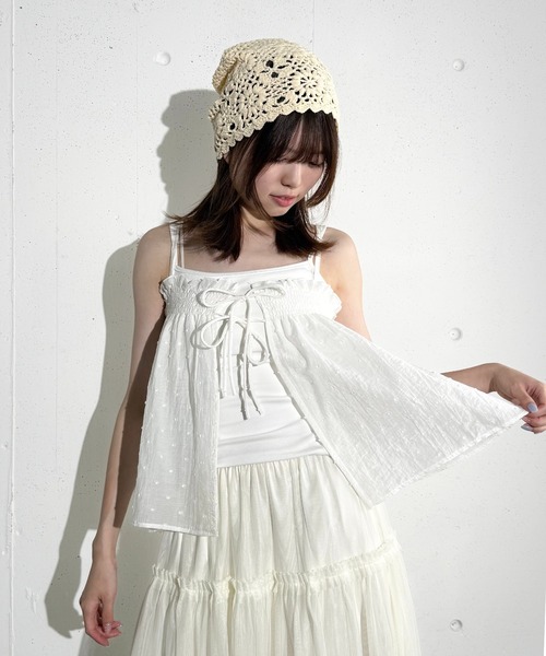 MAISON SELECT（メゾンセレクト）の「6C87 ドットキャミビスチェセット（シャツ/ブラウス・レディース・ライトブルー/ブラック/ホワイト・FREE）」の5枚目の写真