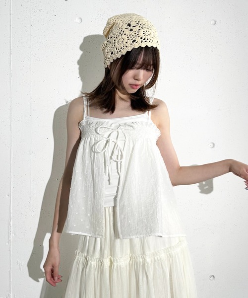 MAISON SELECT（メゾンセレクト）の「6C87 ドットキャミビスチェセット（シャツ/ブラウス・レディース・ライトブルー/ブラック/ホワイト・FREE）」の6枚目の写真