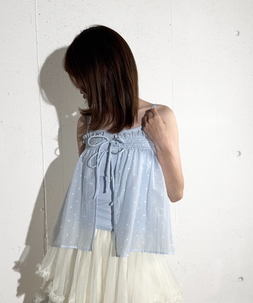 MAISON SELECT（メゾンセレクト）の「6C87 ドットキャミビスチェセット（シャツ/ブラウス・レディース・ライトブルー/ブラック/ホワイト・FREE）」の10枚目の写真