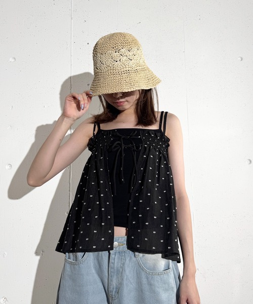 MAISON SELECT（メゾンセレクト）の「6C87 ドットキャミビスチェセット（シャツ/ブラウス・レディース・ライトブルー/ブラック/ホワイト・FREE）」の8枚目の写真