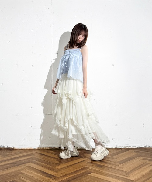 MAISON SELECT（メゾンセレクト）の「6C87 ドットキャミビスチェセット（シャツ/ブラウス・レディース・ライトブルー/ブラック/ホワイト・FREE）」の18枚目の写真