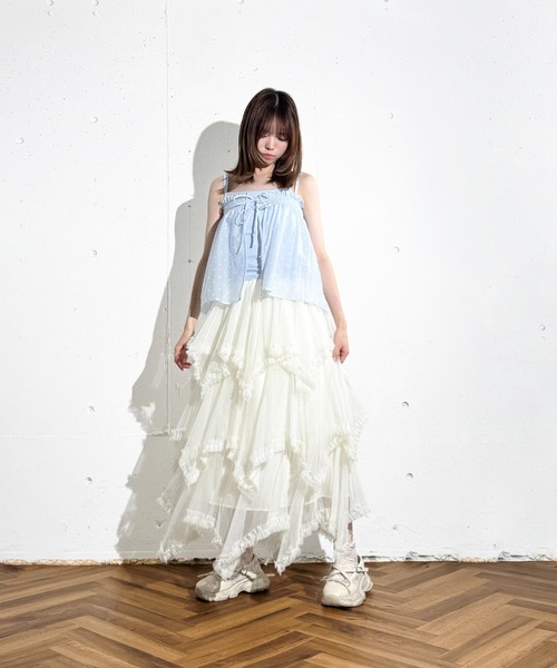 MAISON SELECT（メゾンセレクト）の「6C87 ドットキャミビスチェセット（シャツ/ブラウス・レディース・ライトブルー/ブラック/ホワイト・FREE）」の19枚目の写真
