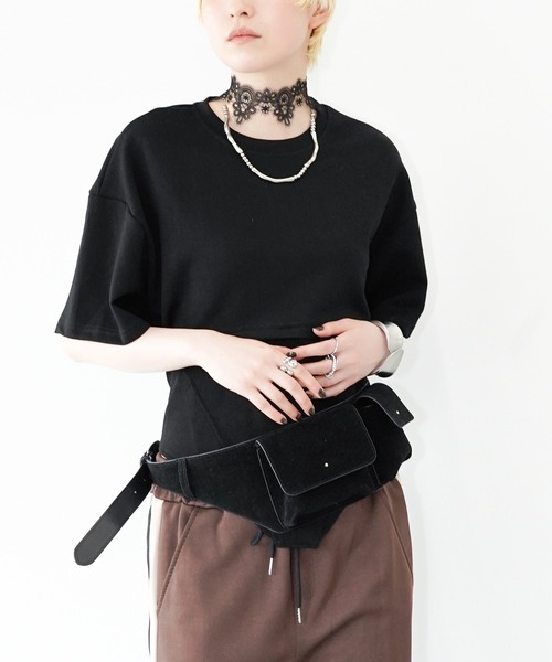 chuclla（チュクラ）の「ドッキングデザインレースアップカットソー chw26s355（Tシャツ/カットソー・レディース・ブラック/ホワイト・FREE）」の10枚目の写真