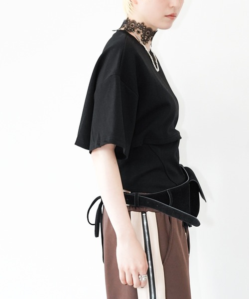 chuclla（チュクラ）の「ドッキングデザインレースアップカットソー chw26s355（Tシャツ/カットソー・レディース・ブラック/ホワイト・FREE）」の11枚目の写真