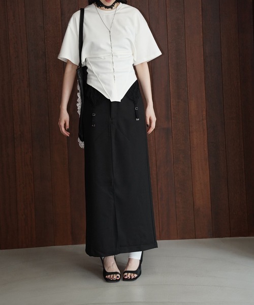 chuclla（チュクラ）の「ドッキングデザインレースアップカットソー chw26s355（Tシャツ/カットソー・レディース・ブラック/ホワイト・FREE）」の6枚目の写真