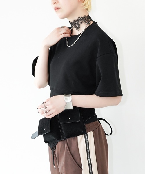 chuclla（チュクラ）の「ドッキングデザインレースアップカットソー chw26s355（Tシャツ/カットソー・レディース・ブラック/ホワイト・FREE）」の12枚目の写真