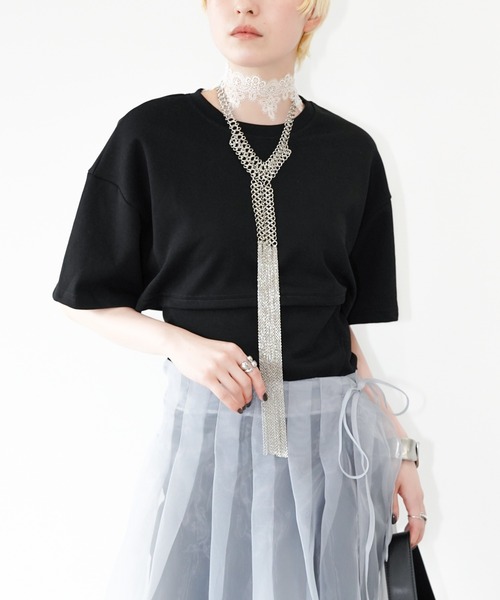 chuclla（チュクラ）の「ドッキングデザインレースアップカットソー chw26s355（Tシャツ/カットソー・レディース・ブラック/ホワイト・FREE）」の18枚目の写真