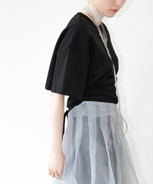 chuclla（チュクラ）の「ドッキングデザインレースアップカットソー chw26s355（Tシャツ/カットソー・レディース・ブラック/ホワイト・FREE）」の19枚目の写真