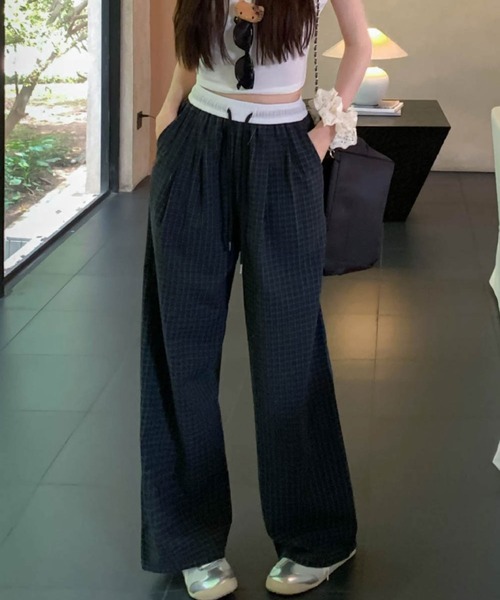 2ly2(トゥーリートゥー)の「ストリート×カジュアル!ゆったりチェックワイドパンツ(その他パンツ・レディース・ブラック/ベージュ/ブラック×ホワイト・FREE)」の9枚目の写真