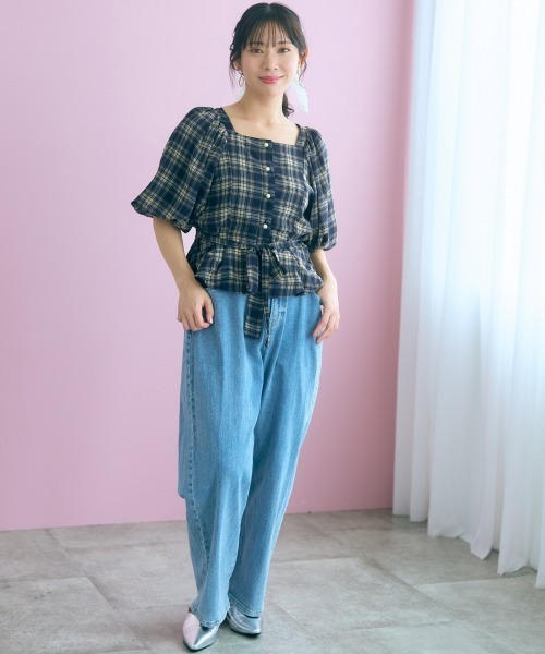 marun(マルン)の「<大きいサイズ>【nanaeさんコラボ】チェック柄ペプラムショートブラウス marun(シャツ/ブラウス・レディース・ブラウン/ネイビー・L/5L/4L/3L/LL)」の18枚目の写真