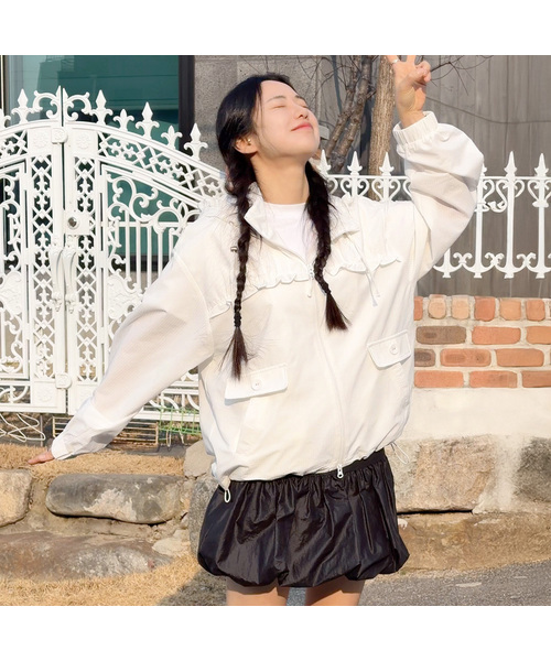 Check Frill Windbreaker Jacket_White（ナイロンジャケット