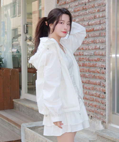 Check Frill Windbreaker Jacket_White（ナイロンジャケット
