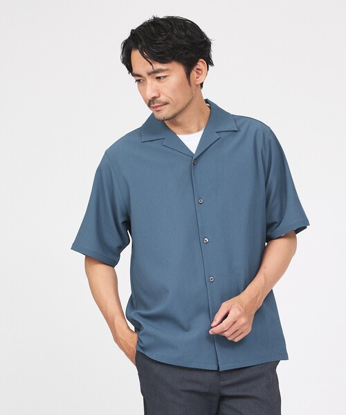 ABAHOUSE GRAY（アバハウスグレイ）の「楊柳 オープンカラー 半袖シャツ（シャツ/ブラウス・メンズ・グレイッシュブルー/ホワイト/モカ/ブラック・46/50/48）」の4枚目の写真