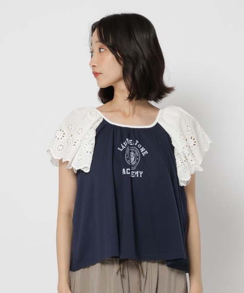 niko and...(ニコアンド)の「コットンレーススリーブロゴTシャツ(Tシャツ/カットソー・レディース・オフホワイト/ネイビー/チャコール・FREE)」の18枚目の写真
