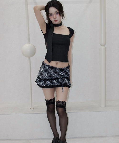 REINE NOIRE(レーヌノワール)の「lace plaid skirt. / レースプレイドスカート(スカート・レディース・ブラック×ホワイト・FREE)」の5枚目の写真