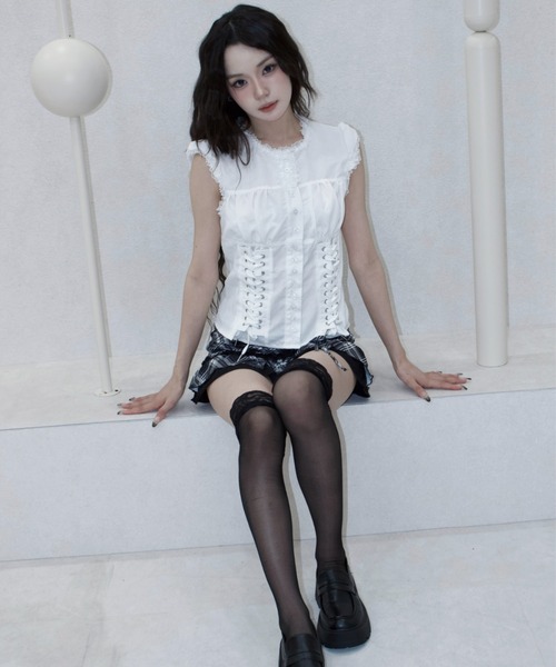 REINE NOIRE(レーヌノワール)の「lace plaid skirt. / レースプレイドスカート(スカート・レディース・ブラック×ホワイト・FREE)」の8枚目の写真