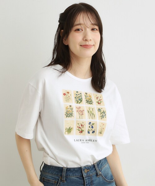 LAURA ASHLEY(ローラアシュレイ)の「【接触冷感/吸水速乾性/抗菌防臭】パーショア ポストカーズ柄Tシャツ(Tシャツ/カットソー・レディース・ライトグレー系9/ブラック/オフホワイト・38/40)」の1枚目の写真